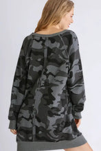 Camo Print Ribbed Hem French Terry Sweatshirt Dress Casual Dresses