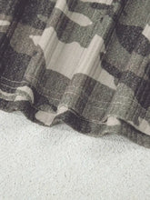 Camouflage print ribbed knit round neck tank top fabric in textured gray and beige with subtle ribbed weave