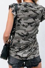 Camouflage Ruffle Sleeve Polyester Top for Women Woman T Shirts