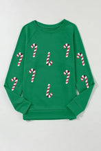 Candy Cane Round Neck Long Sleeve Sweatshirt Woman Sweatshirts