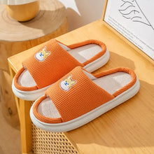 Orange open-toe flats slippers with corgi face embroidery