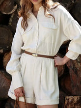Casual button front cream linen romper, machine wash cold