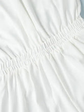 White ruched fabric romper back with elastic waistband, machine wash cold