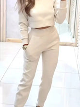 Casual Chic cream-colored cropped sweatshirt and jogger set