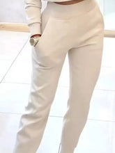 Cream-colored high-waisted joggers with pockets from Casual Chic Cropped Sweatshirt and Jogger Set