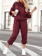 Maroon satin hooded sweatshirt and joggers set, Casual Hoodie and Cropped Pants Set