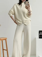Cream-colored ribbed knit zip-up cardigan from Casual Knit Set
