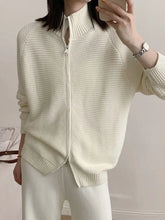 Cream-colored ribbed knit zip-up cardigan from Casual Knit Set