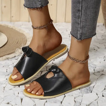 Black casual open toe cutout sandals with bows and yellow soles