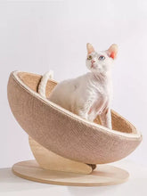 Katzennest mit Kratzseil aus Hanf, beige gewebtes, geschwungenes Bett