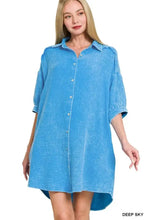 Zenana Washed Double Gauze Button Down Shirt Dress Casual Dresses