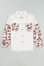 Raw Hem Animal Print Long Sleeve Denim Jacket