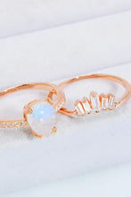 Natural Moonstone and Zircon 18K Rose Gold-Plated Two-Piece Ring Set Rings
