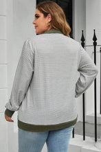 Plus Size Striped Half Snap Long Sleeve Blouse Woman Blouses