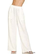 Off-white zenana double gauze wide-leg pants with elastic waistband and subtle vertical pleats in relaxed flowing fabric