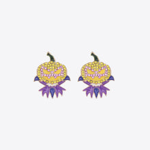 Demon Pumpkin Rhinestone Alloy Earrings Purple One Size