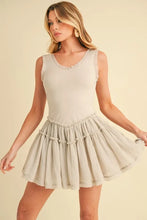 Aemi+Co Frill Sleeveless Drop Waist Mini Dress OATMEAL