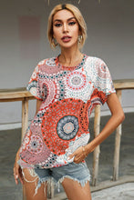 Shiny Printed Round Neck Short Sleeve Tee Burnt Coral