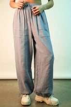 Light blue wide leg gauze solid cotton pants with drawstring waist and side pockets from very j collection