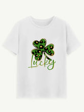 Lucky Clover Round Neck Short Sleeve T-Shirt White