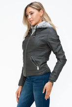 YMI Faux Layered Double-Zipper Jacket with Fuzzy Hood Woman Outerwear