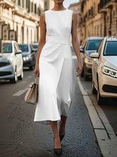Round Neck Sleeveless Midi Sheath Dress White