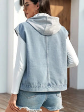 Drawstring Button Up Sleeveless Denim Jacket Woman Outerwear