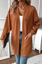 Textured Pocketed Open Front Long Sleeve Cover Up Terracotta Casual Dresses