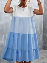 Color Block Round Neck Short Sleeve Dress Casual Dresses