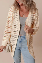 Cream openwork open front knit cardigan in slightly stretchy fabric