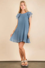 VERY J Plus Size Ruffle Sleeve Pleated Woven Mini Dress Denim Casual Dresses