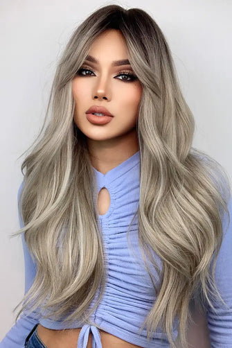 Full Machine Long Wave Wigs 26'' Ash Blonde Balayage One Size Hair