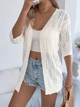 Openwork Open Front Half Sleeve Cardigan