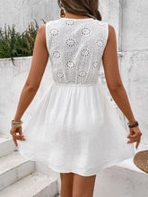 Eyelet Tie Front Sleeveless Mini Dress