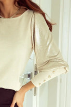Buttoned Cuffs Shiny Puff Sleeves Top Woman Blouses