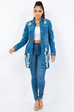 American Bazi Distressed Button Up Long Sleeve Denim Jacket