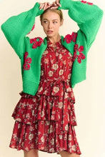 Davi & Dani Floral Applique Open Front Drop Shoulder Cardigan Woman Outerwear