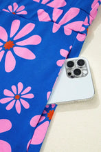 Floral Print Zip Collar Drawstring Summer Mini Dress Woman Dress