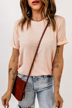 Round Neck Cuffed Short Sleeve Tee Blush Pink