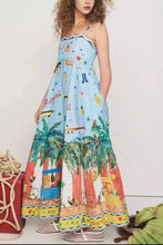 Printed Square Neck Maxi Cami Dress with Pockets Woman Maxi Dress
