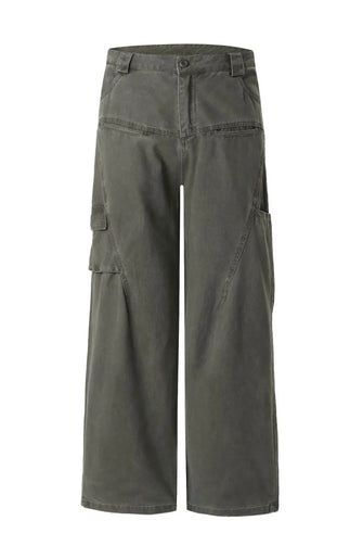 Men's Wide Leg Cargo Pants with Multiple Pockets Green