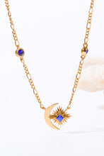 Moon & Star Shape Zircon Pendant Necklace Gold One Size