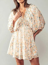 Floral V-Neck Balloon Sleeve Dress Woman Casual Dress