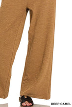Deep camel zenana cotton slub wide leg pants with a soft textured fabric and relaxed wide leg fit
