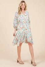 Lime 'N' Chili Floral Cinched Waist Balloon Sleeve V-Neck Dress Casual Dresses