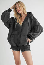 Aemi+Co Exposed Seam Zip Up Drawstring Hooded Jacket Black Woman Outerwear