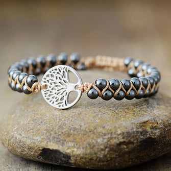 Alloy Natural Stone Braided Bracelet Silver One Size
