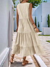 Notched Sleeveless Midi Tiered Dress Casual Dresses