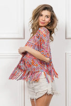 BiBi Open Front Fringed Crop Knit Cardigan Woman Outerwear