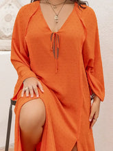 Plus Size Tie Neck Long Sleeve Slit Dress Woman Maxi Dress
